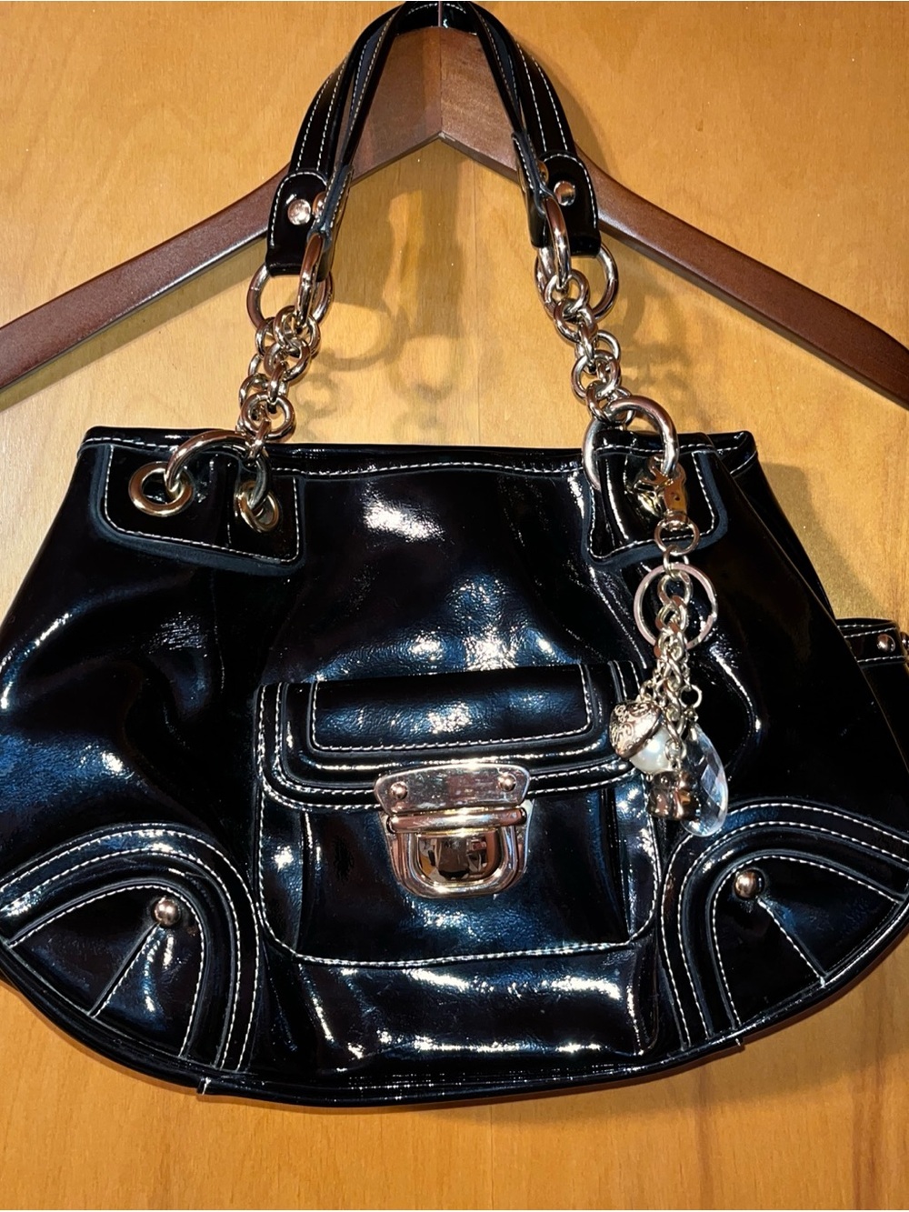 Kathy Van Zeeland black patent purse